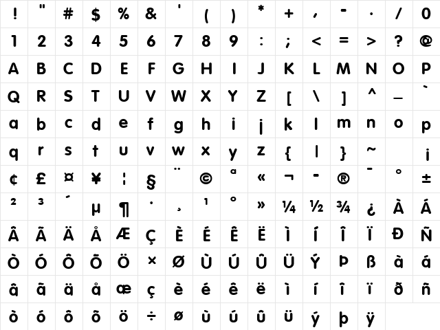 Corporate Rounded Bold  glyph index