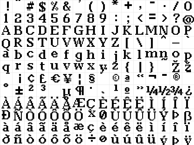 classic 10_65 Regular  glyph index