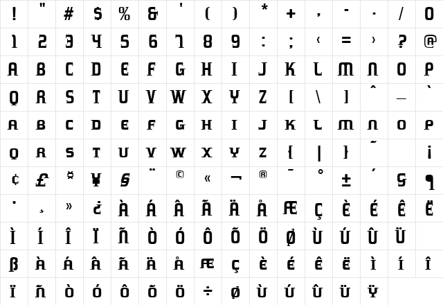 78London Regular  glyph index