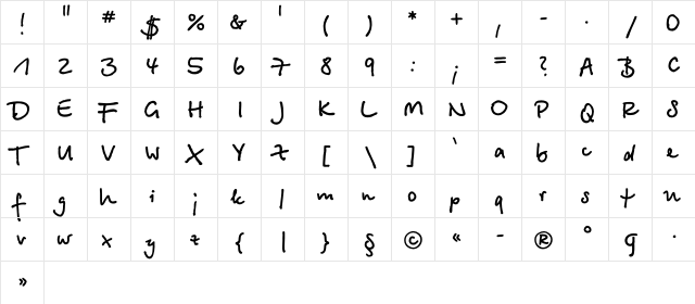 BetinaScriptC Bold  glyph index