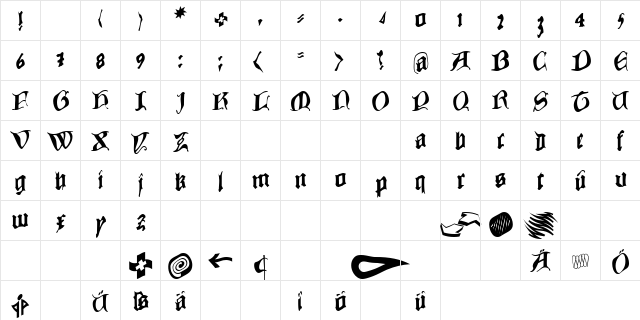 CowboyCaxton Regular  glyph index