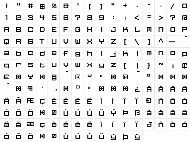 FFGothic OneTwo  glyph index