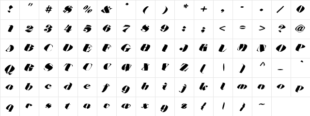 Fictive01 Regular  glyph index