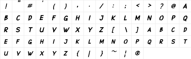 Superstition - DEMO Italic  glyph index
