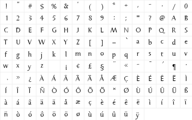 BarbedorTRegIn1 Regular  glyph index