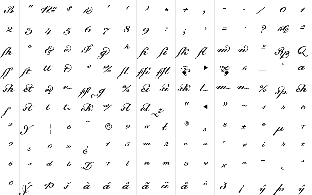 Dalliance Regular  glyph index