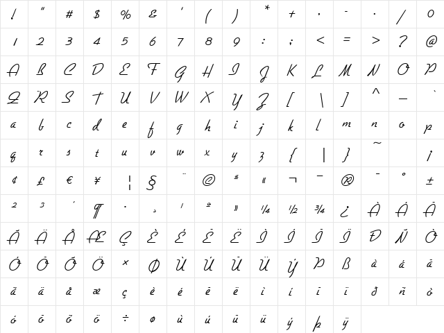Script-G730 Regular  glyph index