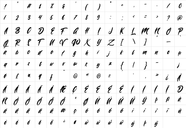 Wynter Sandy Regular  glyph index