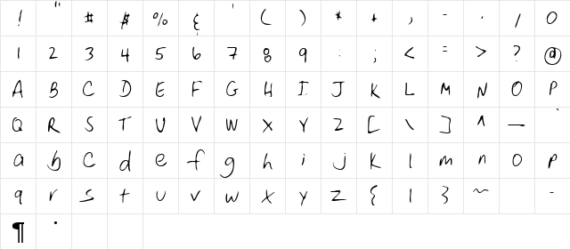 Dino Regular  glyph index