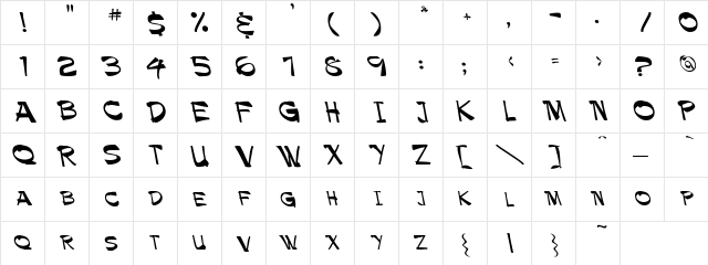 Paintbrush Leftified Regular  glyph index