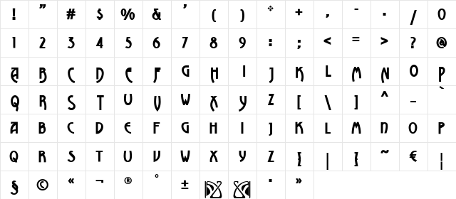 Advokat Modern Regular  glyph index