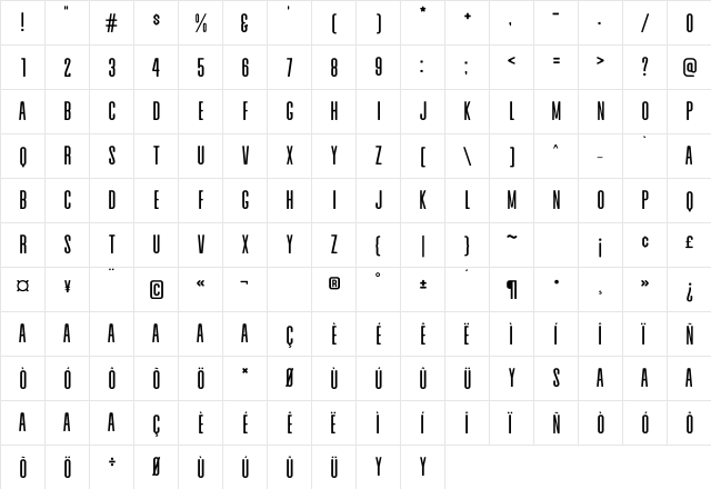 Alvaro Condensed Regular  glyph index