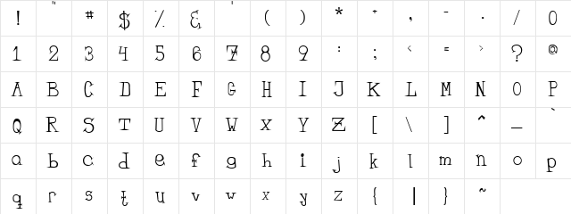 Sharptails Regular  glyph index