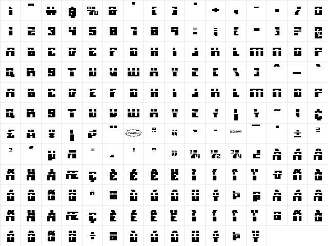 Micronian Laser Regular  glyph index