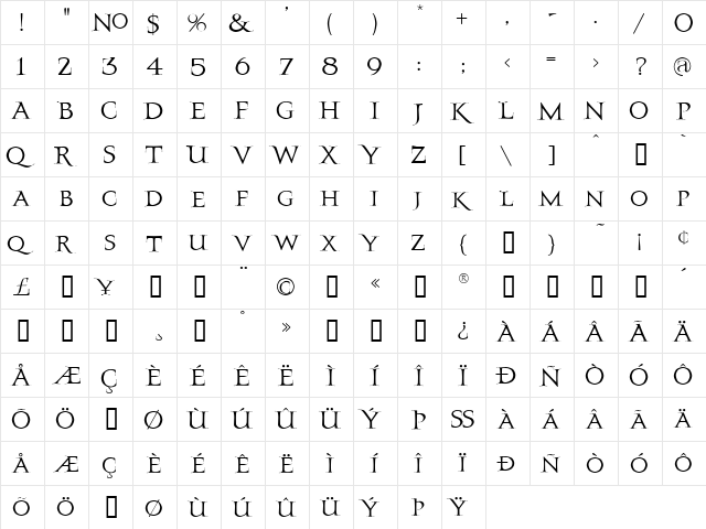 LHF Larcher Roman BETA Regular  glyph index