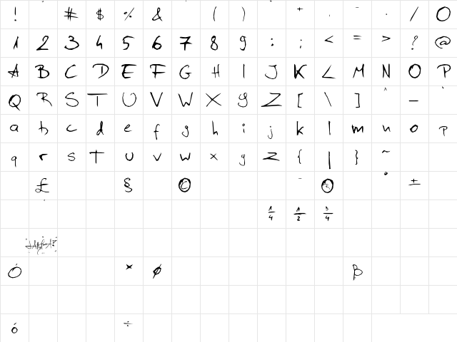 dA#gR_yA!'s Handwriting Regular  glyph index