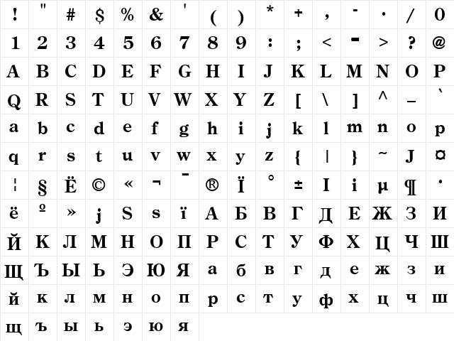 AG_CenturyOldStyle Bold  glyph index
