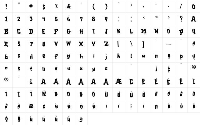 Playhouse Medium  glyph index