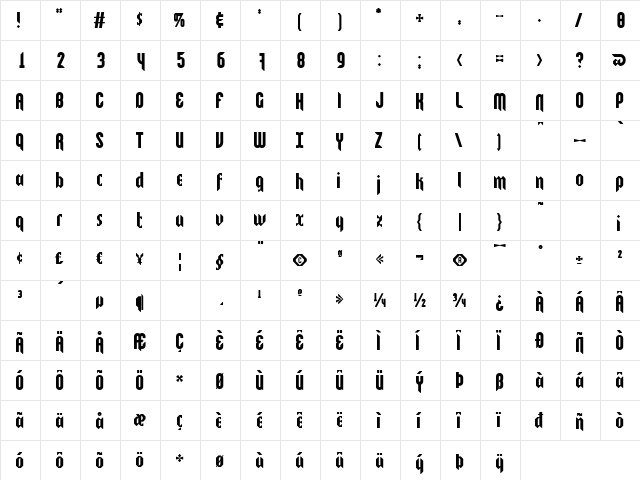 KEbab Bien Gras  glyph index