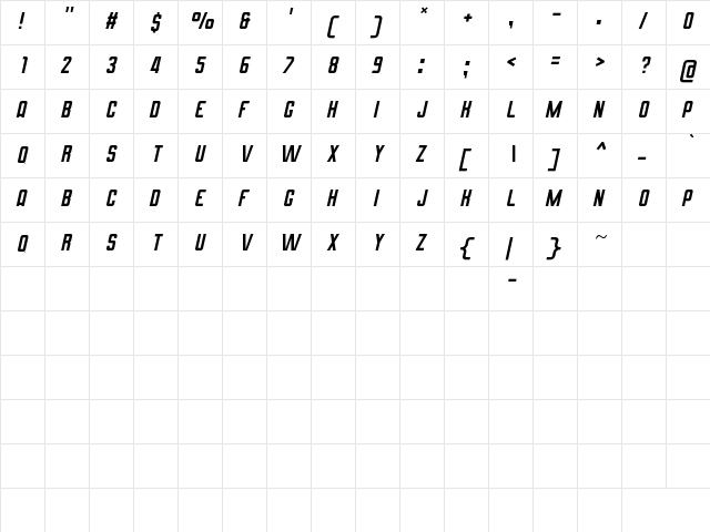 California Signature Duo Italic Regular  glyph index