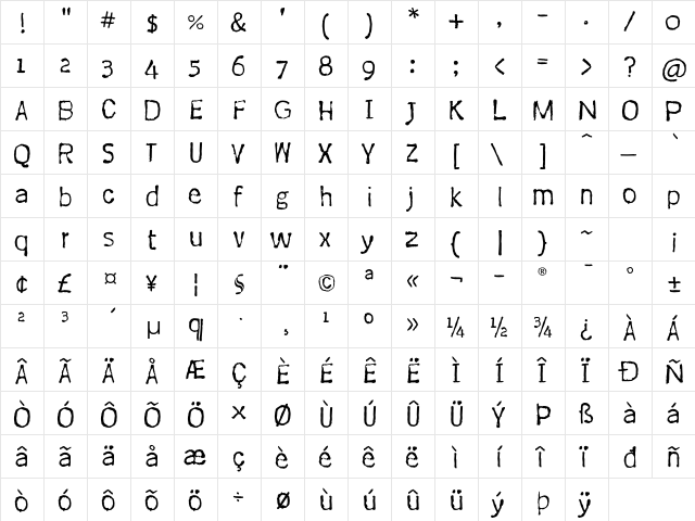 Coventry ITC Std Thin  glyph index