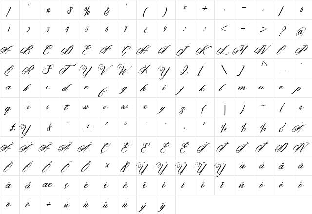 VracterWork Regular  glyph index