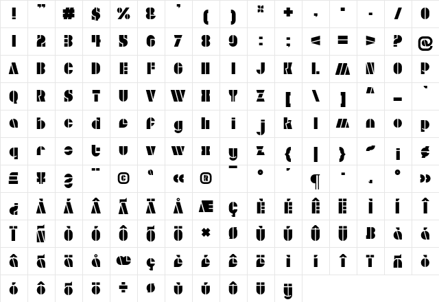 Aldo Open  glyph index
