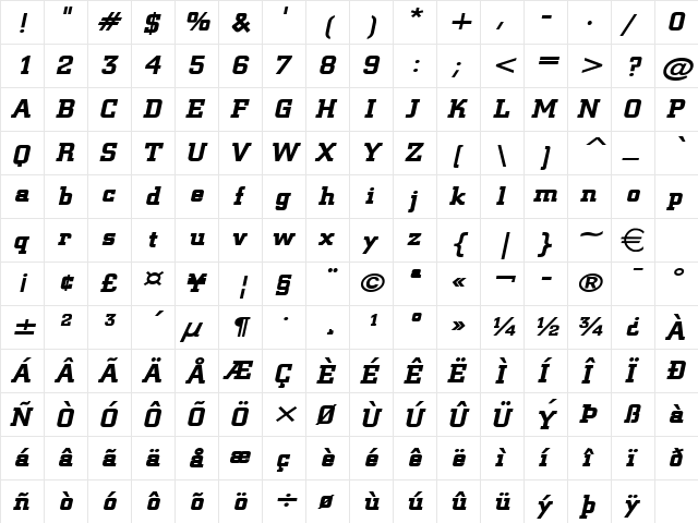 Geo957Wide BoldItalic  glyph index