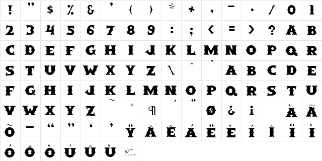 SaloonExt Regular  glyph index