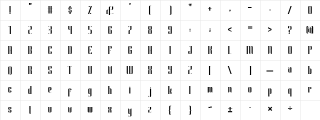 Flaurent Modern Regular  glyph index