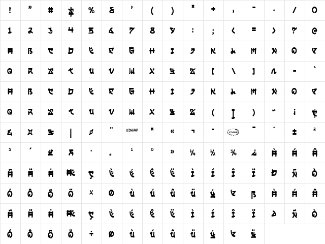 Yama Moto Condensed Condensed  glyph index