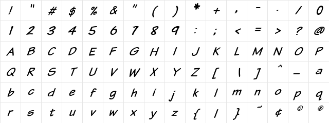 VTCSundaykomix Italic  glyph index