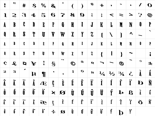 Maken Regular  glyph index
