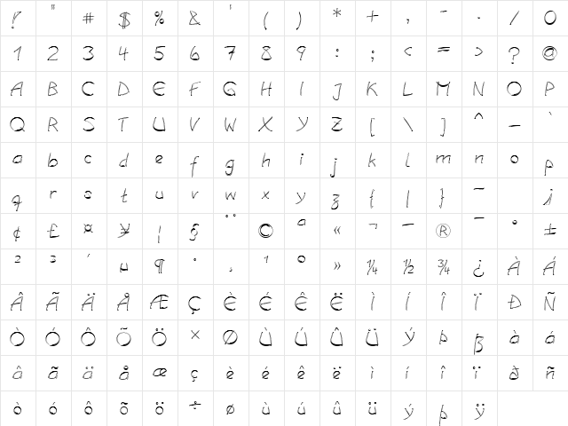 LTSalamanderDbl Regular Regular  glyph index
