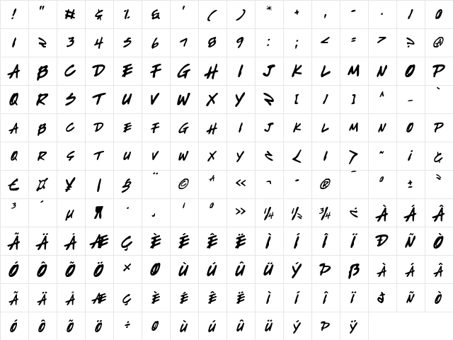 Write Off Regular  glyph index