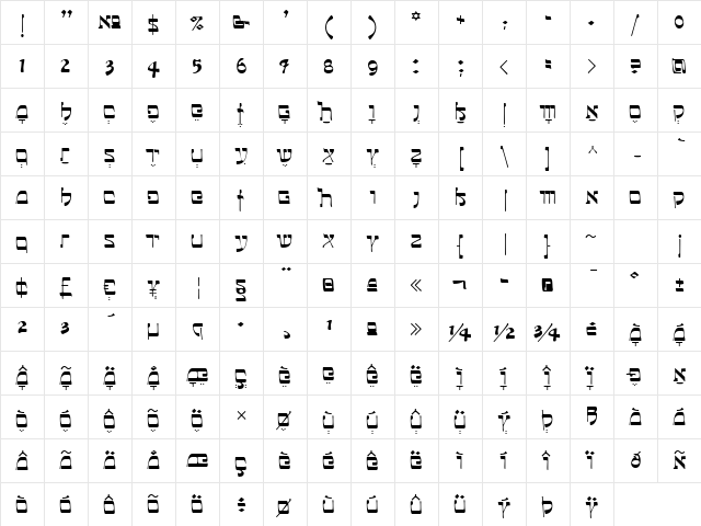 Talmud Regular  glyph index
