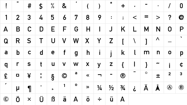 DIN 1451 Mittelschrift Regular  glyph index