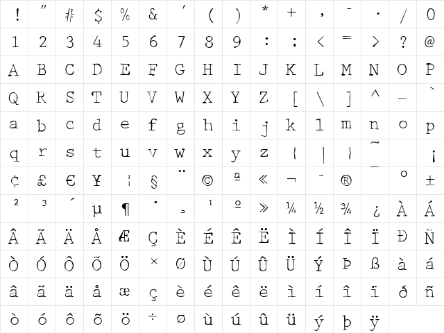 Dirty42 Regular  glyph index