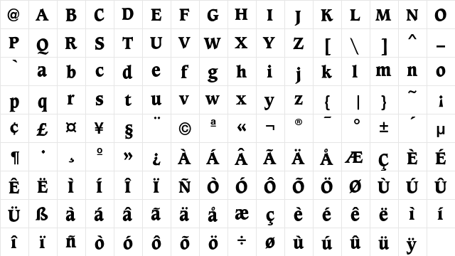 Caxton Bold  glyph index