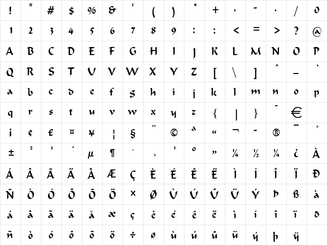 FlatBrushCondensed Normal  glyph index