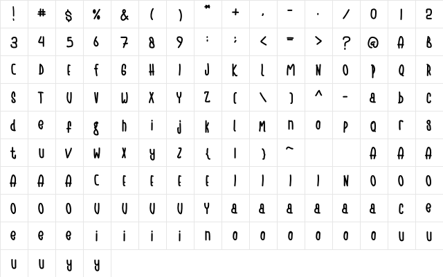 Alexa Cassandra Regular  glyph index