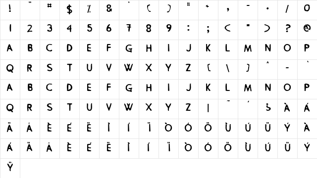 PingPong Regular  glyph index