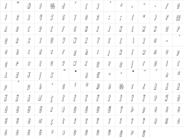 Battleworld 3D Italic Italic  glyph index