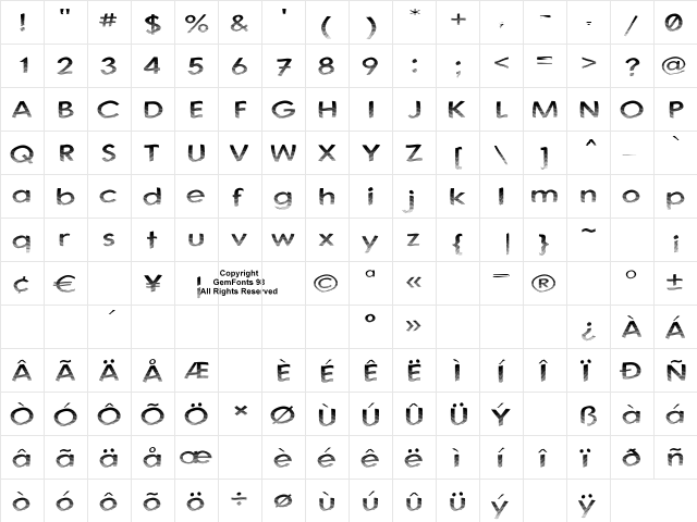 Australian Sunset Regular  glyph index