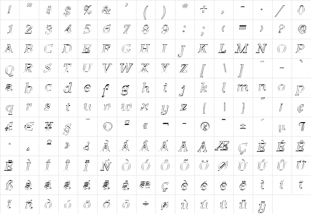 MichaelBeckerOutline Italic  glyph index