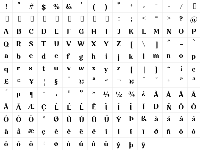 Rossanova Personal Use Bold  glyph index