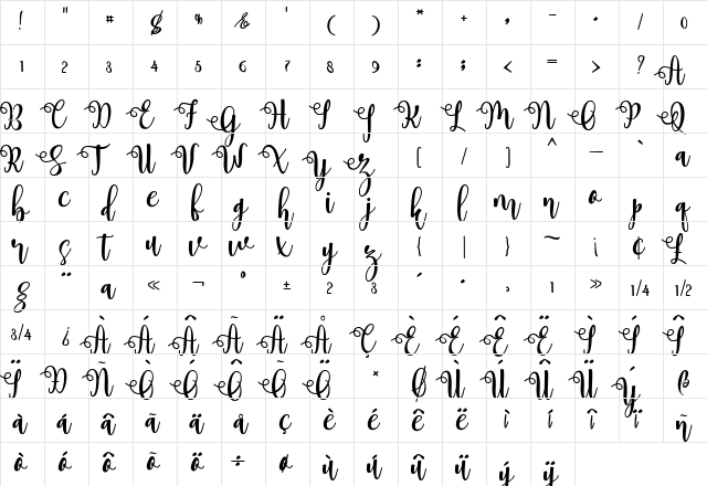 myhope Regular  glyph index