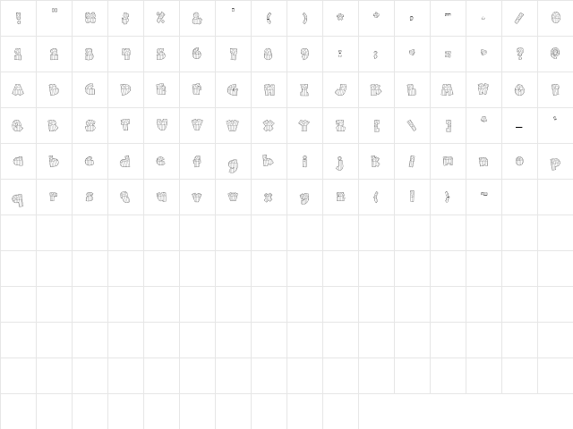 Doodle American Regular  glyph index