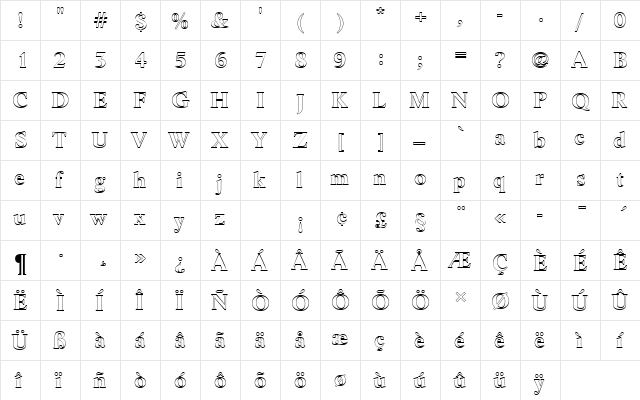 LifeTBolOu1 Regular  glyph index