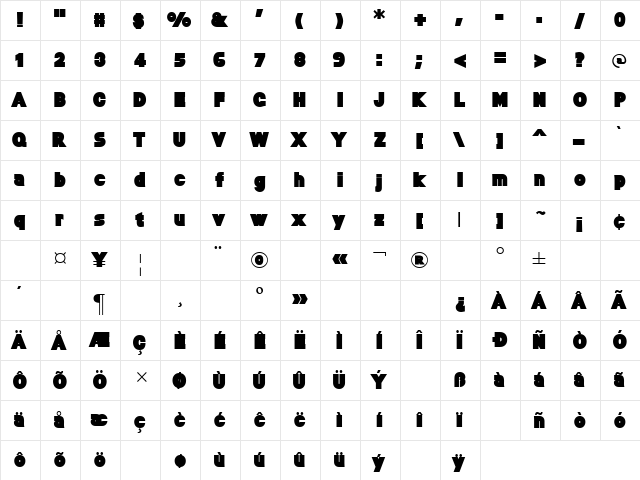 Baltar Regular  glyph index